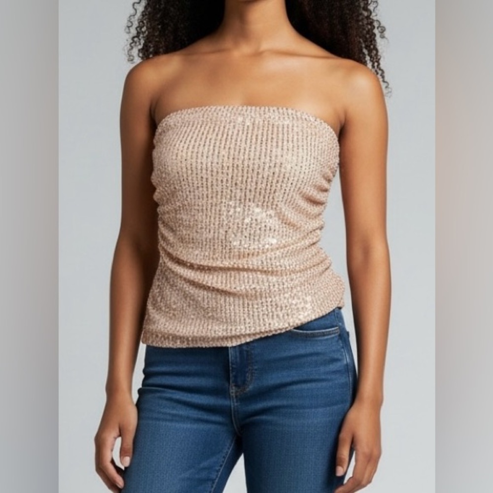 SHEIN Strapless Sequin Blouse - Light Pink